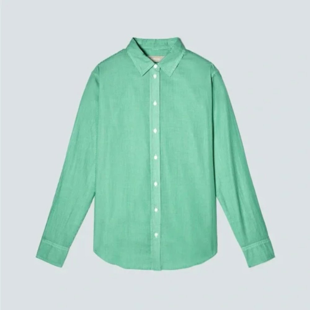 NWT Everlane 100% cotton mint green stripe button up shirt  0‎